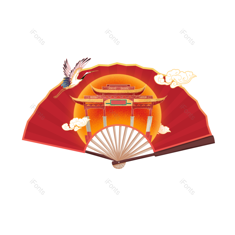 中国图片,扇子元素,手绘PNG,免抠素材